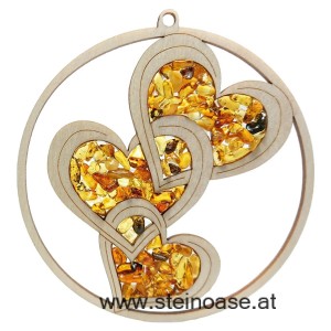 Fensterbild Suncatcher Bernstein - Verschlungene HERZEN  Ø 11cm